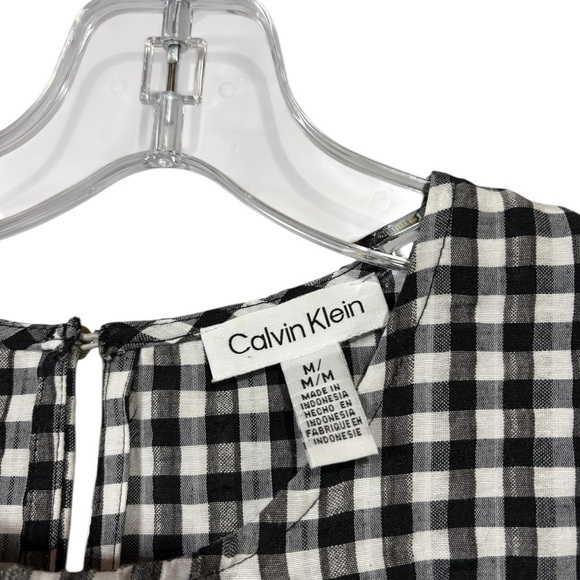 Calvin Klein, Gingham Puff Sleeve Blouse - Size M - Black & White - Picture 6 of 11